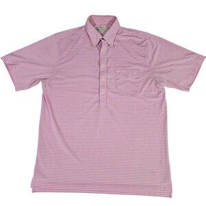 Donald Ross Striped Pink White Golf Polo Shirt L Polyester Mens Classic Fit